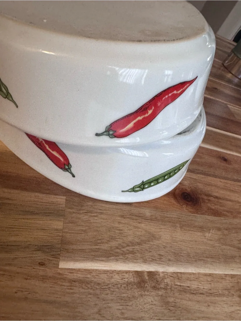 Cordon Bleu BIA - 2 Oval Ceramic Baking Dishes 12” with Red & Green Vegetable